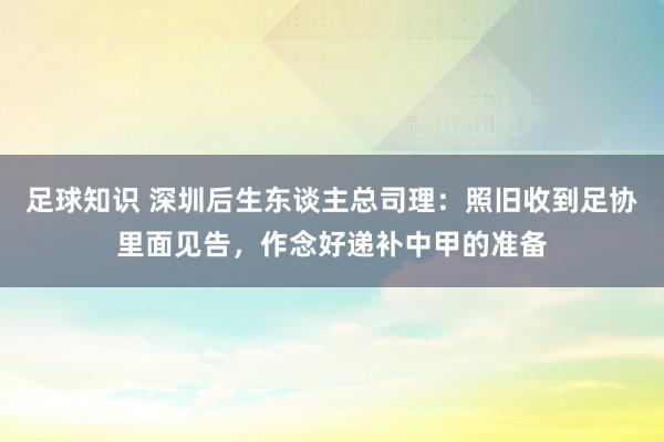 足球知识 深圳后生东谈主总司理：照旧收到足协里面见告，作念好递补中甲的准备