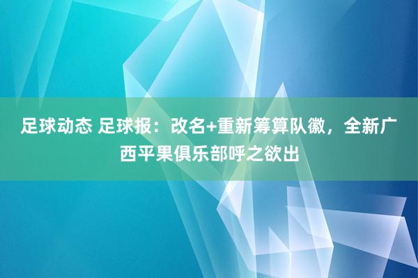 足球动态 足球报：改名+重新筹算队徽，全新广西平果俱乐部呼之欲出